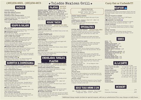 toledo's mustang|toledo's mustang menu.